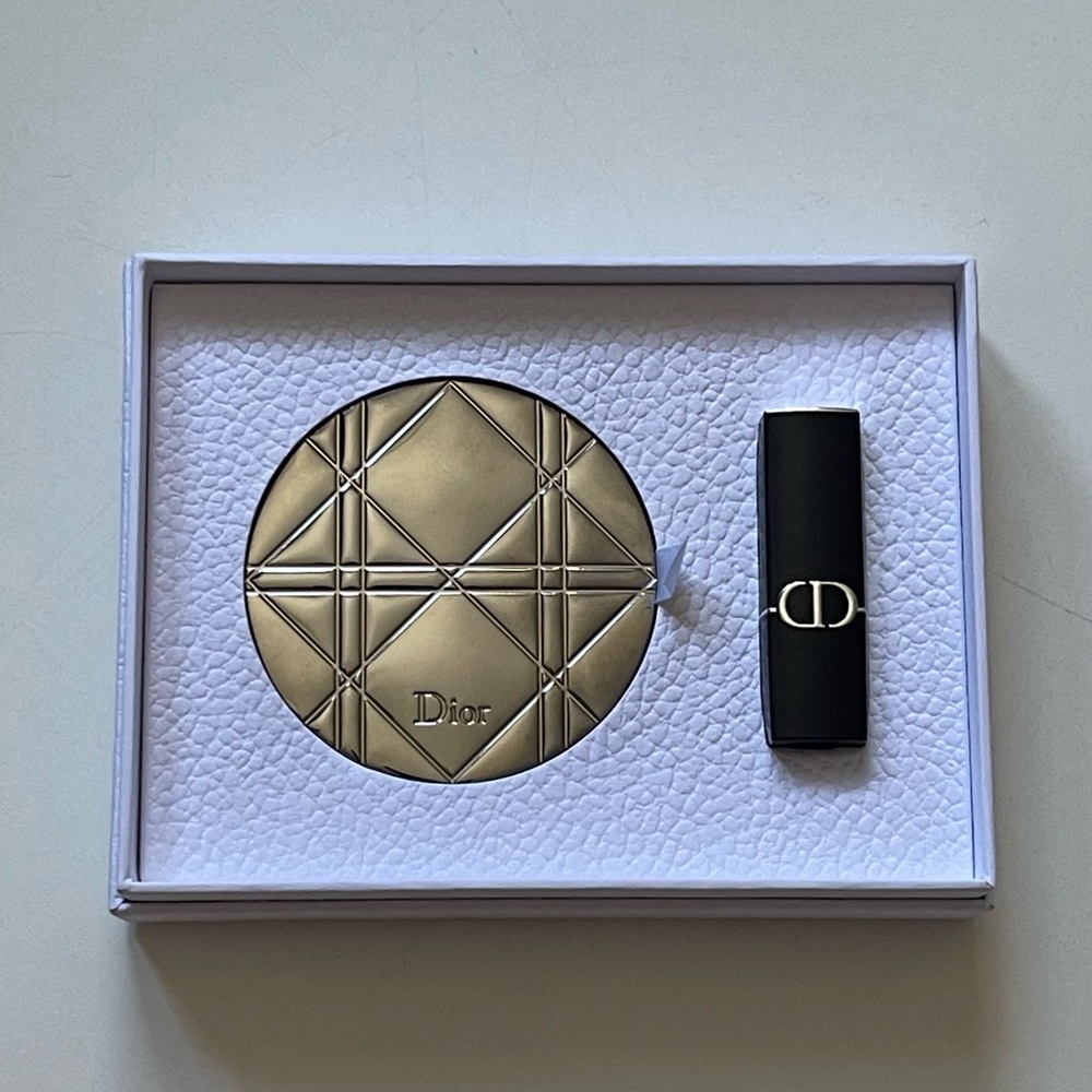 Christian Dior Cannage Metal Double Sided Mirror & Lipstick Set, Perfume Samples